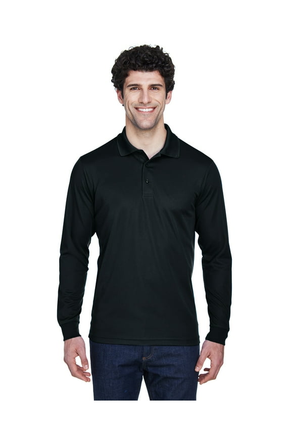 CORE365 88192 Men's Pinnacle Performance Long Sleeve Piqué Polo-Black-3XL