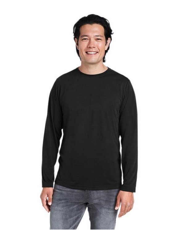 CORE365 CE111L Unisex Fusion ChromaSoft™ Performance Long Sleeve T-Shirt-Black-XS