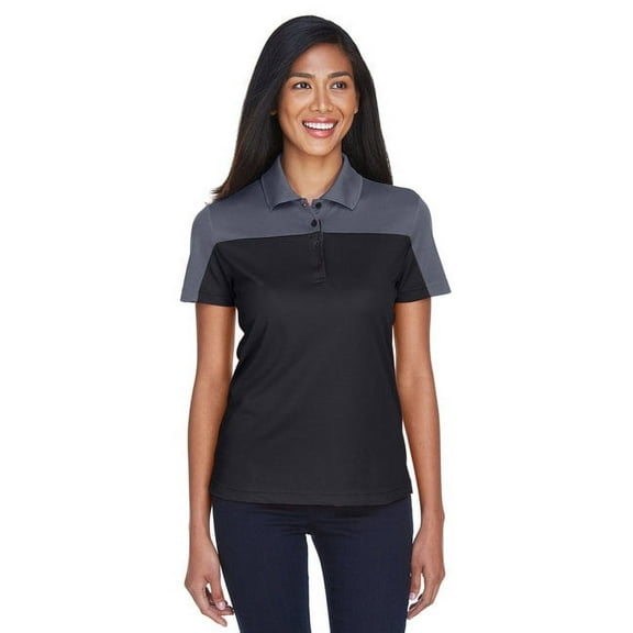 CORE365 CE101W Women's Balance Colorblock Performance Piqué Polo-BLACK/ CARBON-2XL