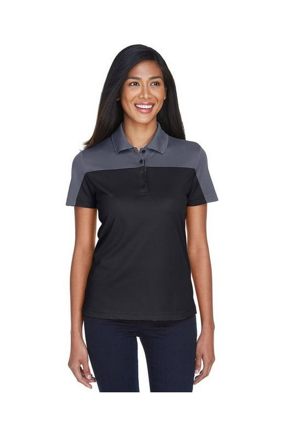 CORE365 CE101W Women's Balance Colorblock Performance Piqué Polo-BLACK/ CARBON-2XL