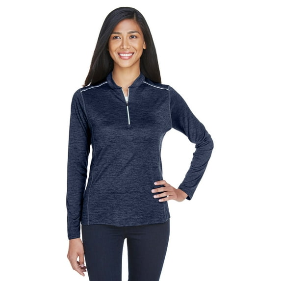 CORE365 CE401W Women's Kinetic Performance Quarter-Zip Pullover-Classic Navy Heather/ Carbon-2XL