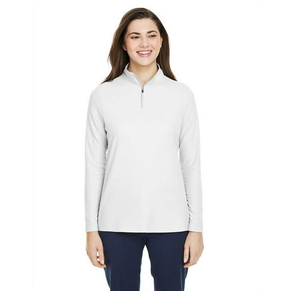 CORE365 CE405W Women's Fusion ChromaSoft™ Pique Quarter-Zip Pullover-White-3XL