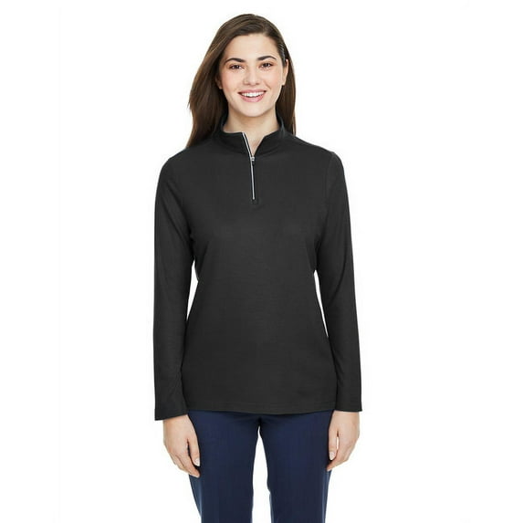 CORE365 CE405W Women's Fusion ChromaSoft™ Pique Quarter-Zip Pullover-Black-S