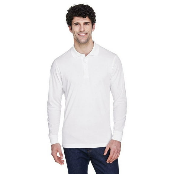 CORE365 88192 Men's Pinnacle Performance Long Sleeve Piqué Polo-White-L