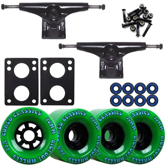 Core 6.0 Black Longboard Trucks Wheels Package Bigfoot 90mm Cored Classics Green