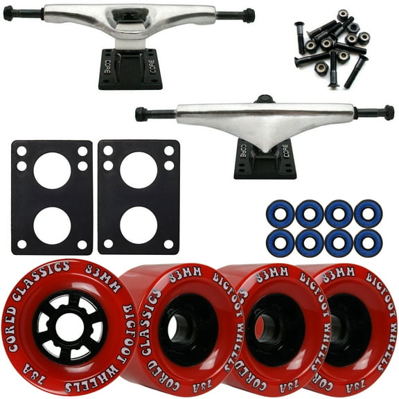 Core 6.0 Raw Longboard Trucks Wheels Package Bigfoot 83mm Cored Classics Red