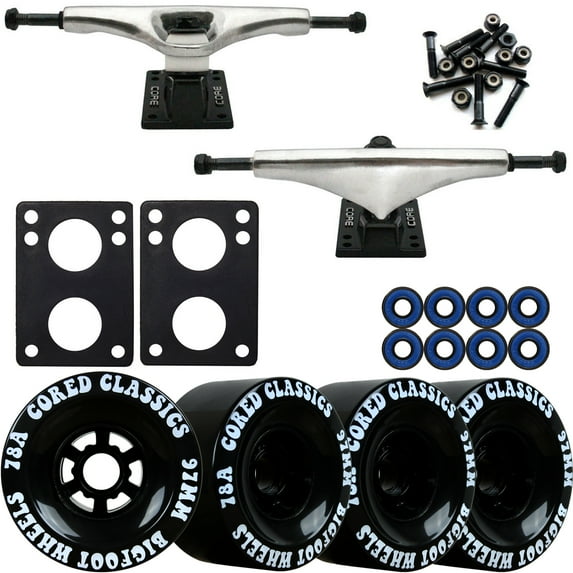 Core 6.0 Raw Longboard Trucks Wheels Package Bigfoot 97mm Cored Classics Black