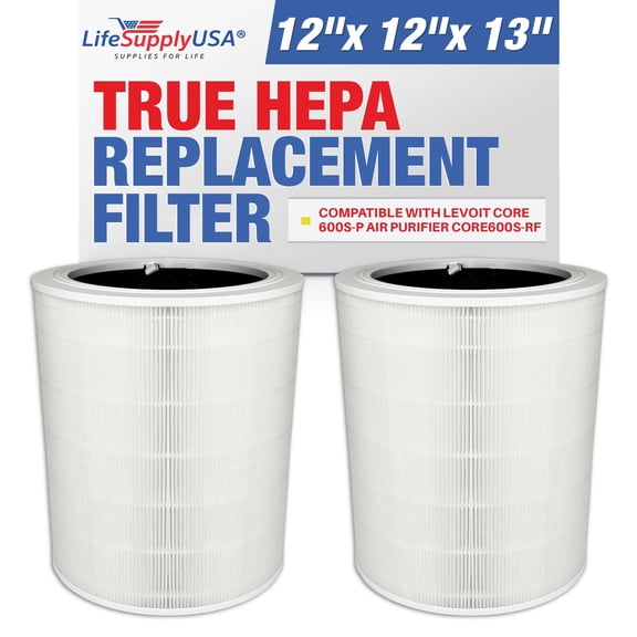 Core 600S Replacement Filter True HEPA H13 Compatible with LEVOIT Core 600S Air Purifier & 600S-RF 3-in-1 Activated Carbon Filter by LifeSupplyUSA (2-Pack)