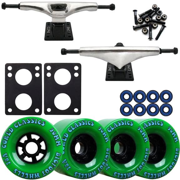 Core 7.0 Raw Longboard Trucks Wheels Package Bigfoot 90mm Cored Classics Green