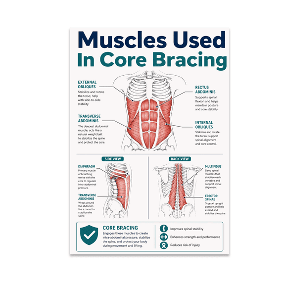 Core Anatomy Chart - Fitness Enthusiast - 13x19 Poster Print