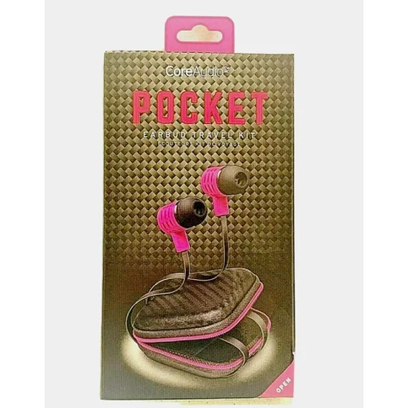 Core Audio Pocket Ear Buds Travel Kit with Carry Case Black/Pink iPhone, iPad