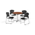 thumbnail image 1 of Core Collection Breakroom Set, 36" Round Multi-purpose Folding Table in Cherry, 4 Multi-use Plastic Stack Chairs in Black, 1 of 1