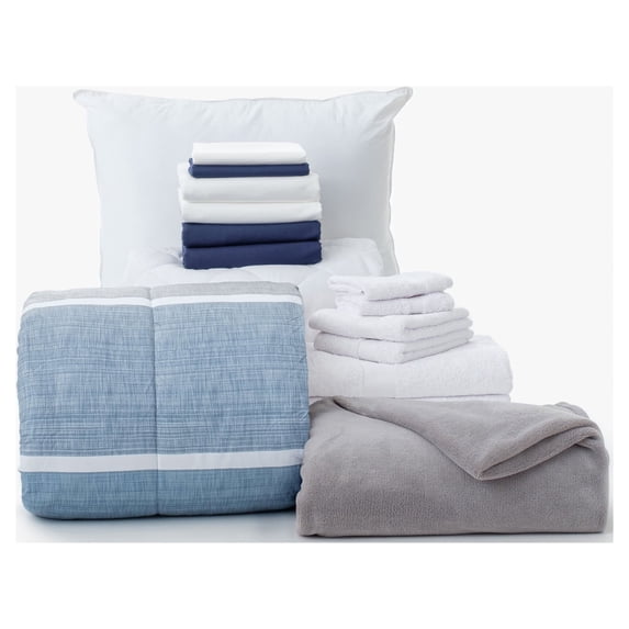 The Core Dorm Essentials Value Pack in Nantucket, 16-Piece College Dorm Bedding Comforter Set, Twin XL, Bonus Mattress Pad, Pillow and 100% Cotton Towels by Dawn