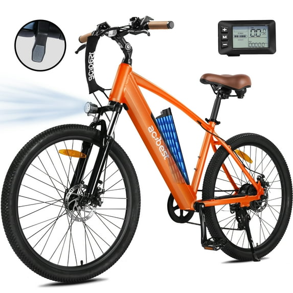 Qlife Core Electric Bicycle for Adults - Peak 750W Brushless Motor Ebike,up to 20MPH,Removable Built in Battery 26X2.1 Tire Step Over Bicycle with 7 Speed, UL2849 Orange