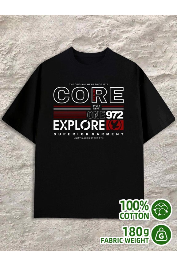 Core Explore Tee men's black 180G 100% Cotton New spring and autumn styles Fashionable printed T-shirts Unique Design Unisex Shirt Graphic tshirts Funny Unisex Shirt Cotton tshirts