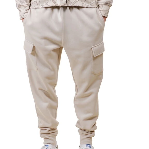 Brooklyn Cloth Men's Core Fleece Cargo Sweatpants Joggers, Lightweight, Adjustable Waist, Sand, XL