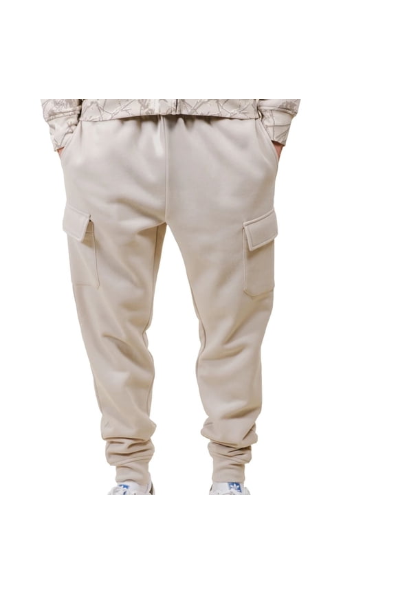 Men's Core Fleece Cargo Sweatpants, Lightweight, Drawstring Waist, Sand, Large