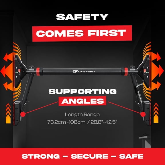 Core Frenzy Pull Up Bar for Doorway - Adjustable Width Locking Mechanism, Max Weight Hold 880 lbs