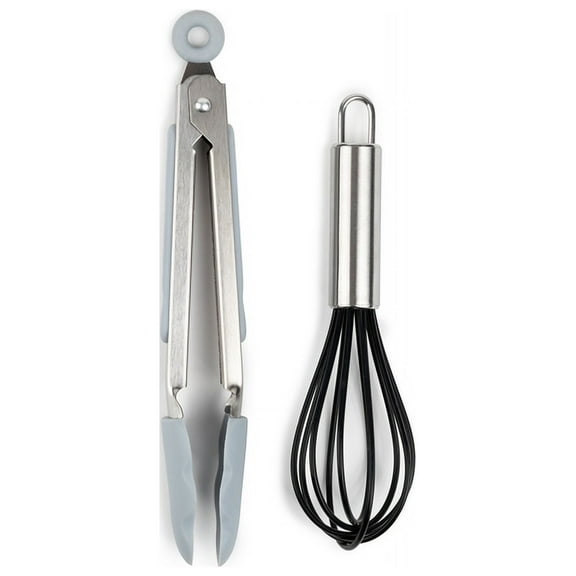 Core Kitchen Silver Silicone/Stainless Steel Whisk Tong Set