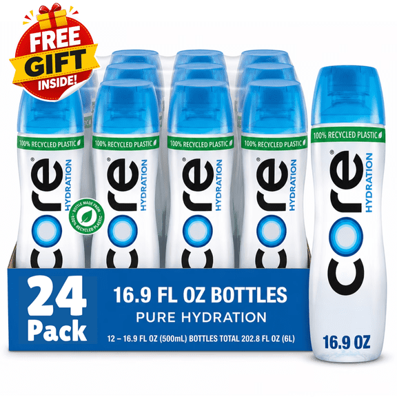 Core Hydration Water 16.9 fl oz Bottles, 24 Pack Premium Bottled Water + Free Gift Inside