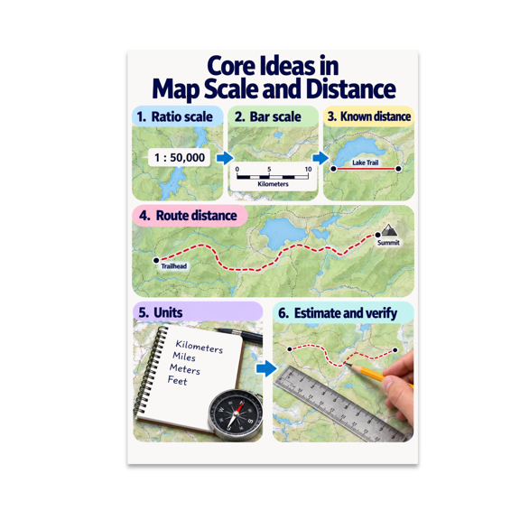 Core Ideas in Map Scale and Distance - Geography Teacher - 13x19 Poster Print