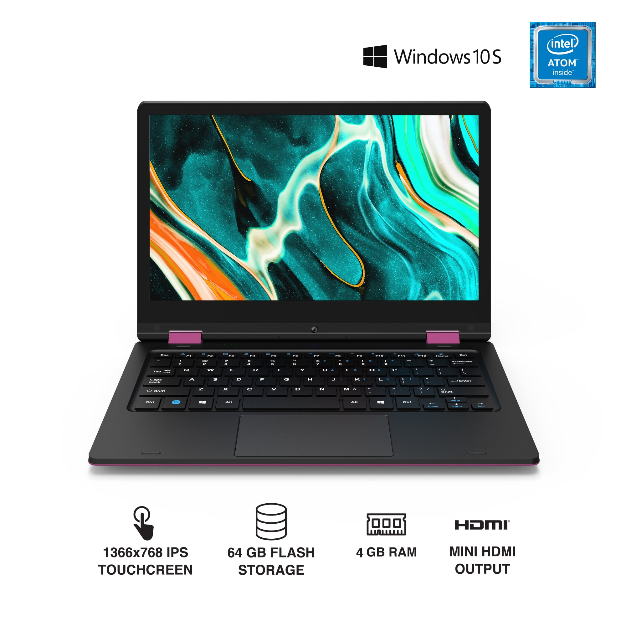 Computador portátil Touchscreen Rosa Intel Celeron N3350, 4GB RAM,
