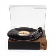 Core Innovations Wireless Bluetooth Turntable, 3-Speed Vinyl Record Player with Built-In Speakers, Wood Finish & Clear Dust Cover