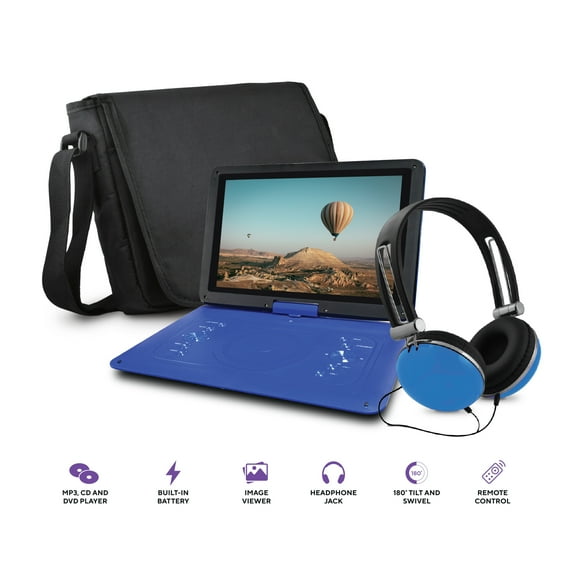 Core Innovations CPD144BU Portable DVD Player with Matching Headphones and Carrying Bag - 14.1" Display - 1280 x 800 - Blue