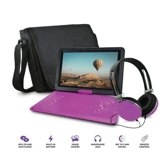 Core Innovations CPD144PR Portable DVD Player with Matching Headphones and Carrying Bag - 14.1" Display - 1280 x 800 - Purple