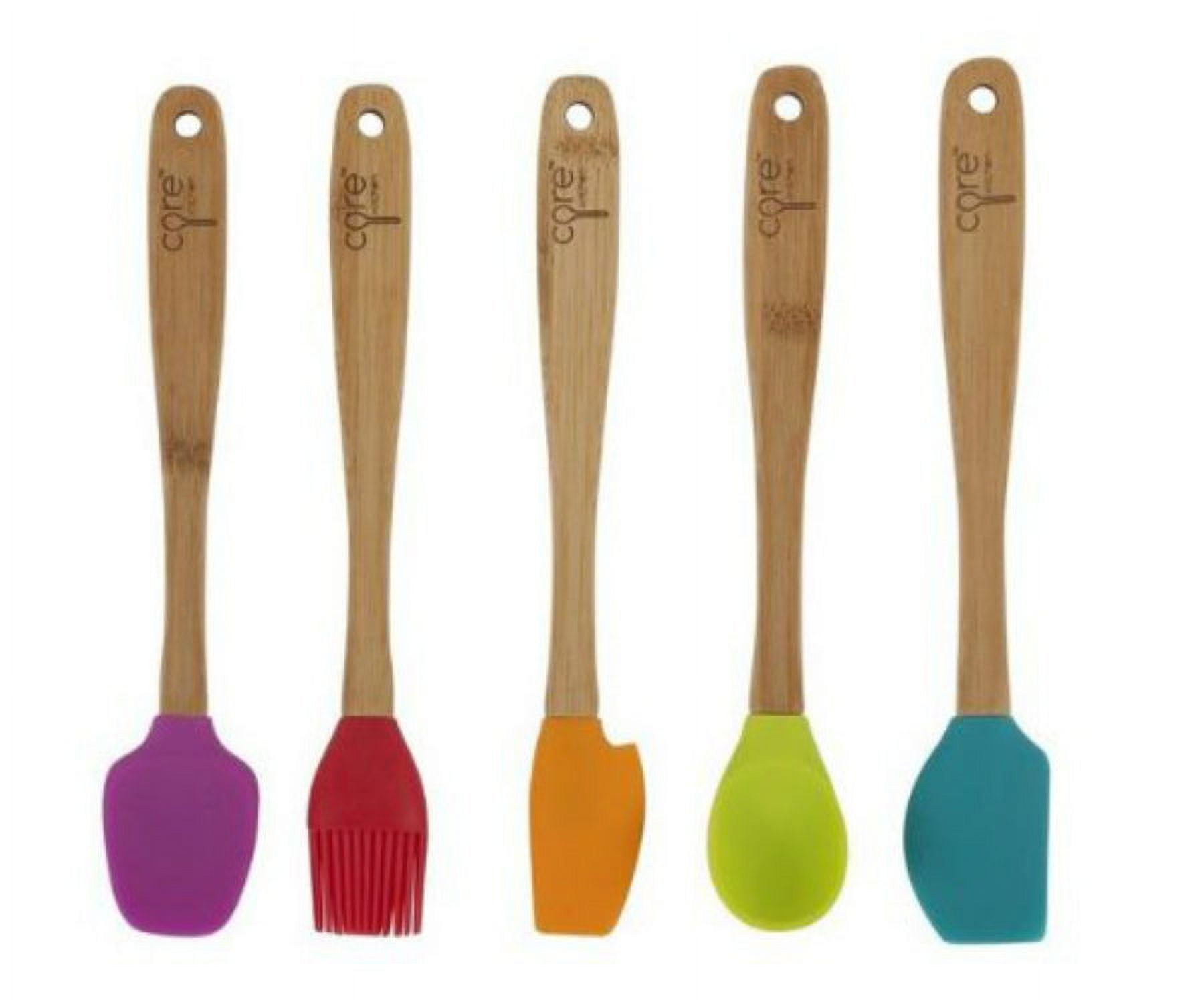 Core Kitchen Assorted Color Bamboo and Silicone Mini Utensil Set, 5-Piece