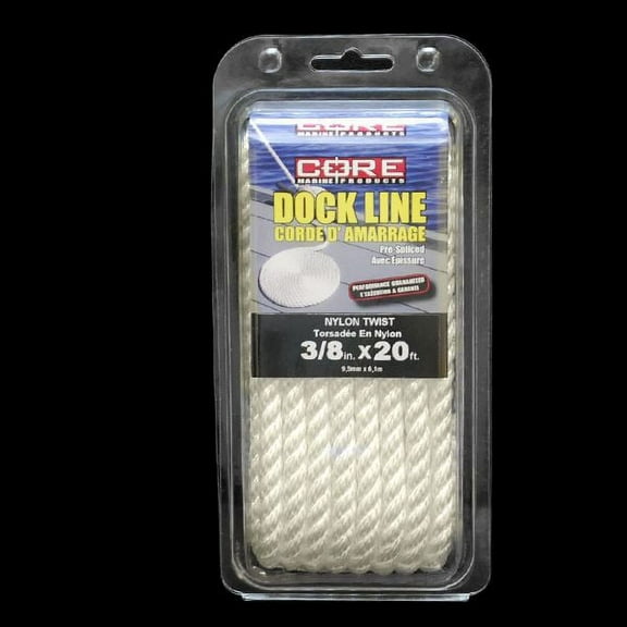 Core Marine Boat Dock Line DLNT-3820W | 3/8 Inch x 20 Foot White