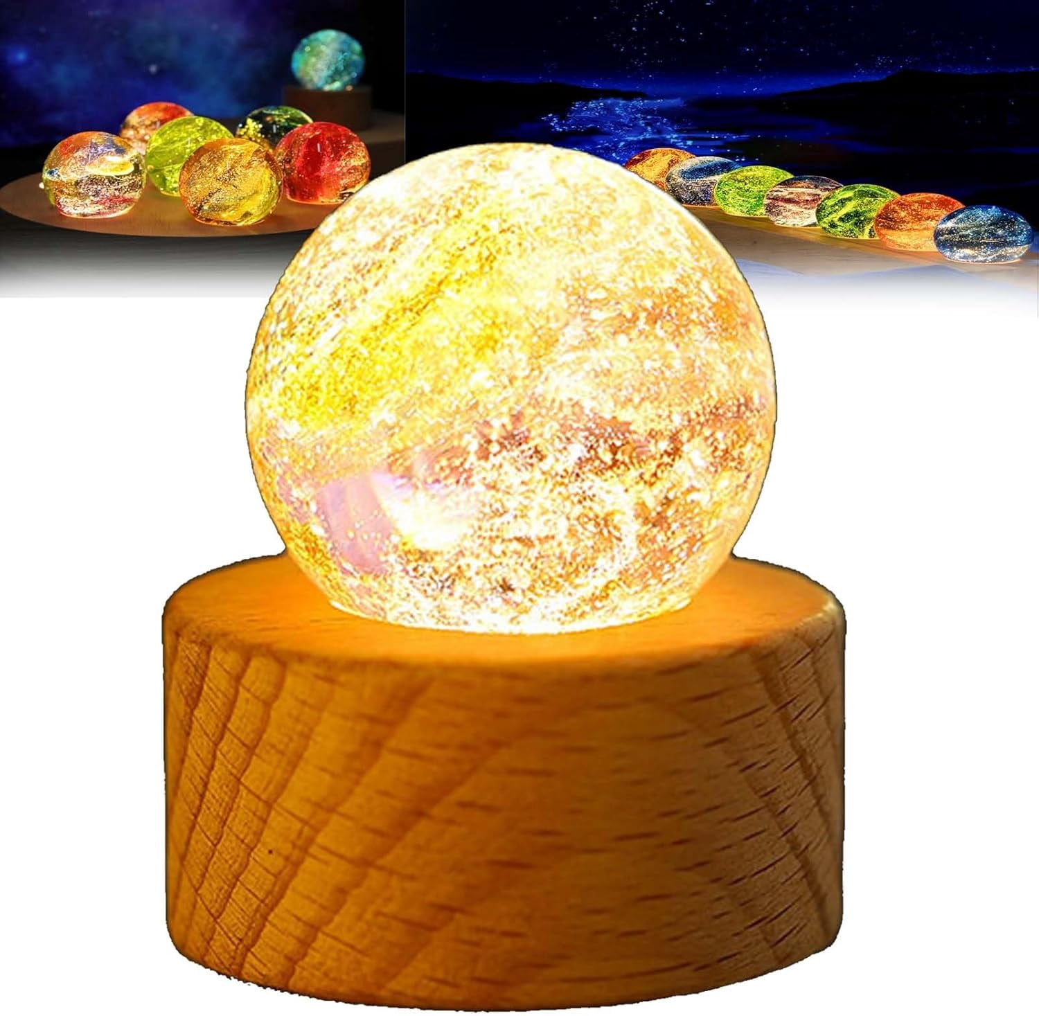 3D Crystal Ball Lamp With Whale Engraving – 80mm K9 Sphere, LED Wooden Base, Night Light For Home Decor