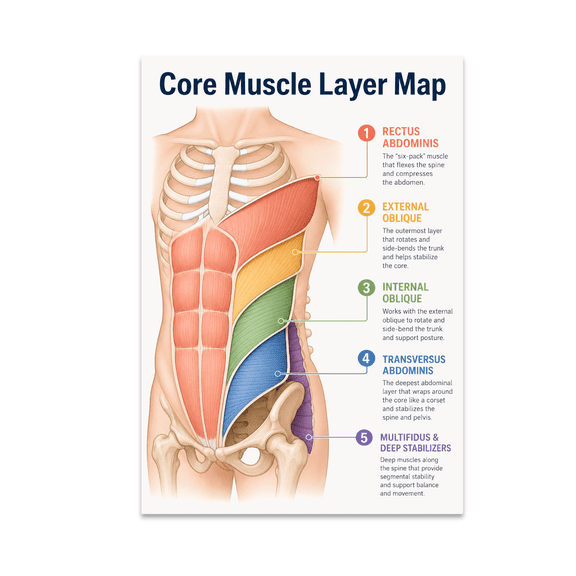 Core Muscle Layer Map Infographic - Body Clinic - 13x19 Poster Print
