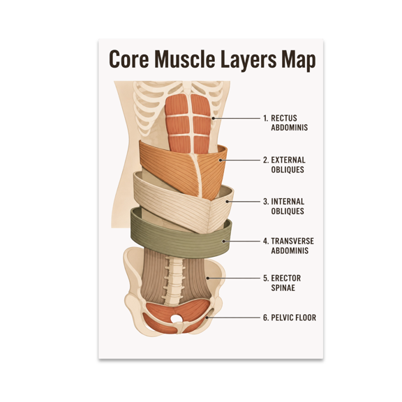 Core Muscle Layers Map - Anatomy Study Enthusiast - 13x19 Poster Print