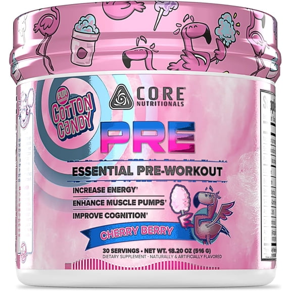 Core Nutritionals Essential Pre Workout | for Energy & Muscle Pumps | L-Citrulline & Beta Alanine | 200mg Caffeine | 30 Servings (Fun Sweets Cherry Berry)