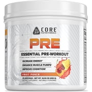 Core Nutritionals Essential Pre Workout | for Energy & Muscle Pumps | L-Citrulline & Beta Alanine | 200mg Caffeine | 30 Servings Fruit Punch