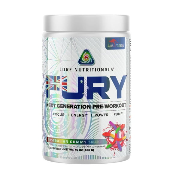 Core Nutritionals Fury AUSTRALIA EDITION Platinum Next Gen Pre Workout 20 Fully Dosed Servings (Australian Gummy Snakes)