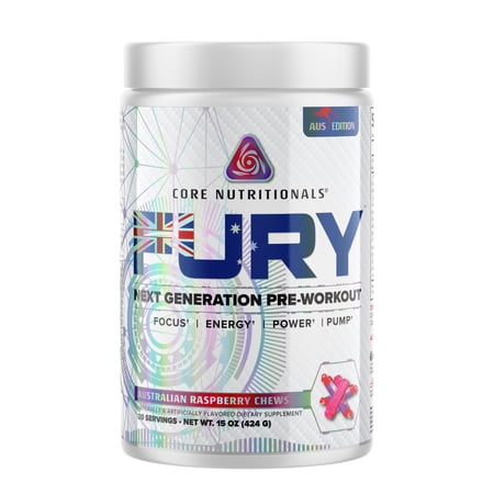 Core Nutritionals Fury AUSTRALIA EDITION Platinum Next Gen Pre Workout 20 Fully Dosed Servings (Australian Raspberry Chews)