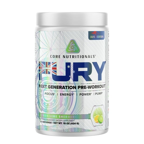 Core Nutritionals Fury AUSTRALIA EDITION Platinum Next Gen Pre Workout 20 Fully Dosed Servings (Lemon Lime Sherbert)