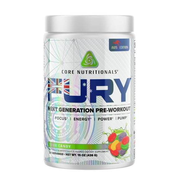 Core Nutritionals Fury AUSTRALIA EDITION Platinum Next Gen Pre Workout 20 Fully Dosed Servings (Sour Candy)