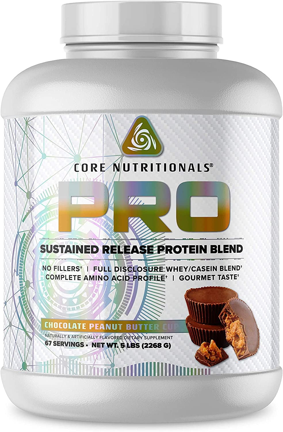 Core Nutritionals Pro Sustained Release Protein Blend, Digestive Enzyme Blend, 25G Protein, Low Carb, 67 Servings (Chocolate Peanut Butter Cup)