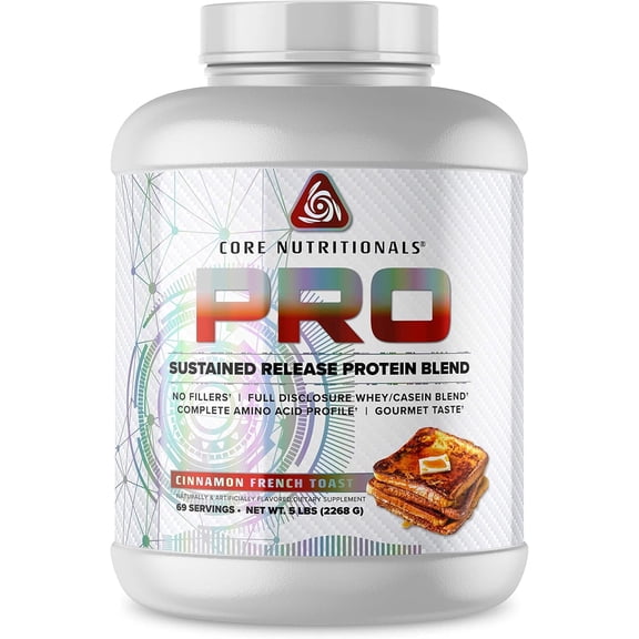 Core Nutritionals Pro Sustained Release Protein Blend, Digestive Enzyme Blend, 25G Protein, Low Carb, 69 Servings (Cinnamon French Toast)