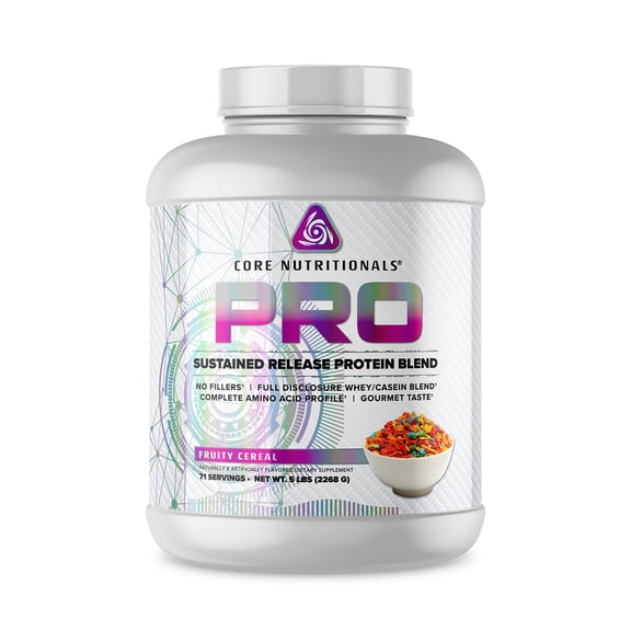 Core Nutritionals Pro Sustained Release Protein Blend, Digestive Enzyme Blend, 25G Protein, Low Carb, 71 Servings (Fruity Cereal)