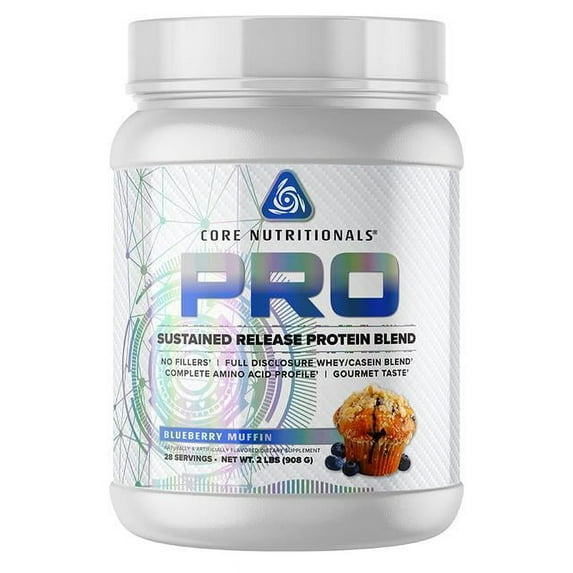 Core Nutritionals Pro Sustained Release Protein Blend, Digestive Enzyme Blend, 25G Protein, Low Carb, 28 Servings (Blueberry Muffin)