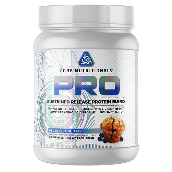Core Nutritionals Pro Sustained Release Protein Blend, Digestive Enzyme Blend, 25G Protein, Low Carb, 28 Servings (Blueberry Muffin)