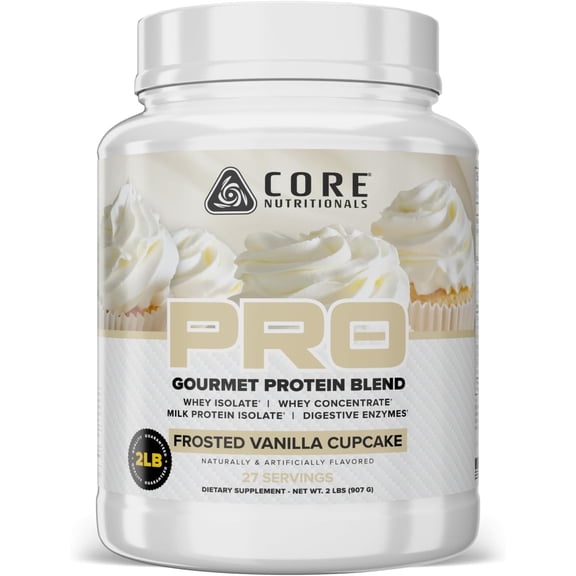 Core Nutritionals Pro Sustained Release Protein Blend, Digestive Enzyme Blend, 25G Protein, Low Carb, 28 Servings (French Vanilla Cupcake)