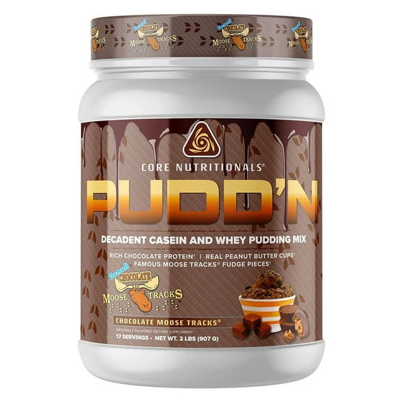 Core Nutritionals Pudd'n, Decadent Protein Pudding Mix, Full Disclosure Casein Blend, Sustained Release, 20G Protein, 17 Servings (Chocolate Moose Tracks, 2 lbs)