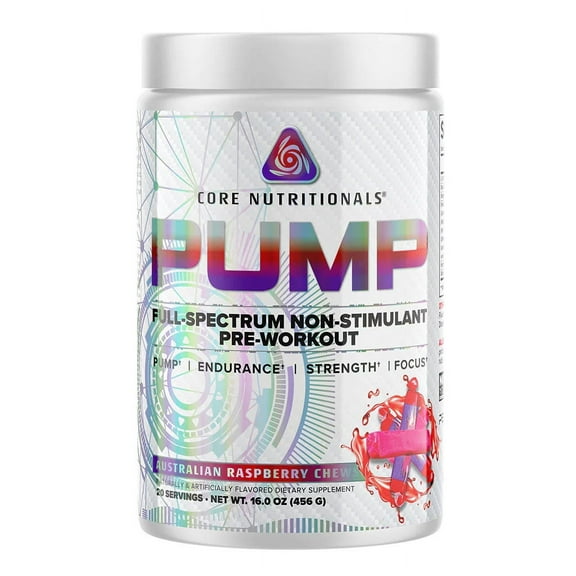 Core Nutritionals Pump Platinum Full-Spectrum Non-Stimulant Pre-Workout 20 Servings (Australian Raspberry Chews)