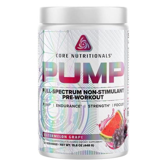 Core Nutritionals Pump Platinum Full-Spectrum Non-Stimulant Pre-Workout 20 Servings (Watermelon Grape)