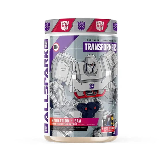 Core Nutritionals | Transformers Allspark Hydration BCAA/EAA Nutritional Supplement Formula (Free Prize Inside - Megatron) - for Adults Ages 18+ (30 Servings, Blood Orange Passion Fruit)